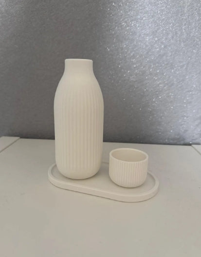 Japandi Decor Set – Fluted Vase, Tealight Holder & Tray